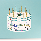 Engraved Blue Birthday Cake and Candles Greeting Card
