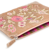 Anke Drechsel Silk Velvet Embroidered Pouch, Liza Dark Oyster