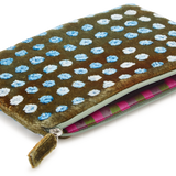 Anke Drechsel Silk Velvet Embroidered Pouch, Dotty Shaded Lake