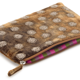 Anke Drechsel Silk Velvet Embroidered Pouch, Medal Shaded Brown