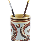 Sky Blue Mochaware Ceramic Pen Pot, ‘Earthworm’